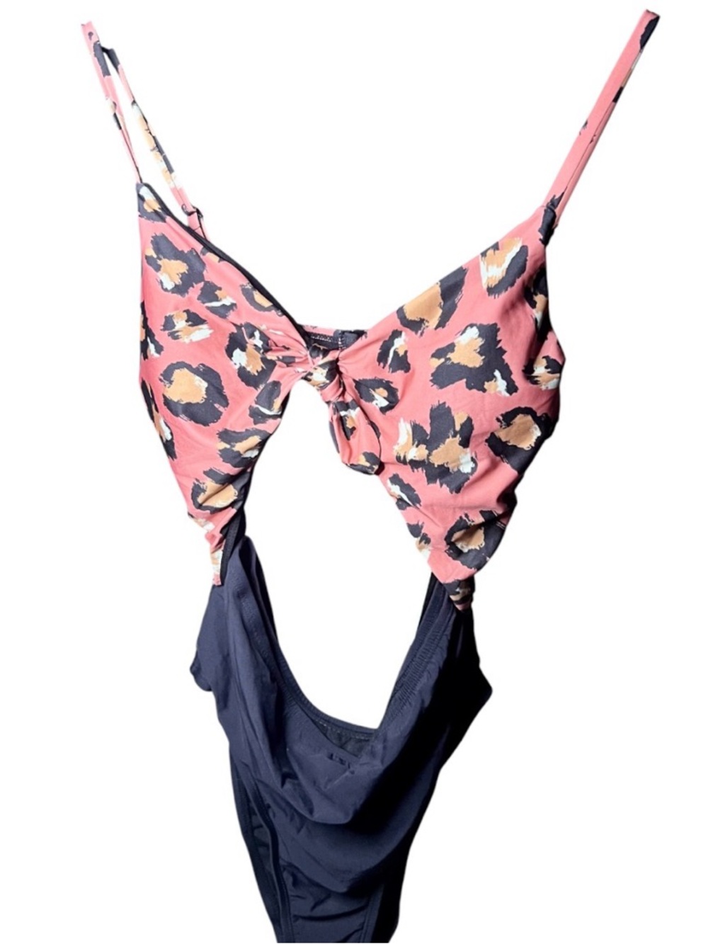 Pink Leopard Print One-Piece Swimsuit with Black